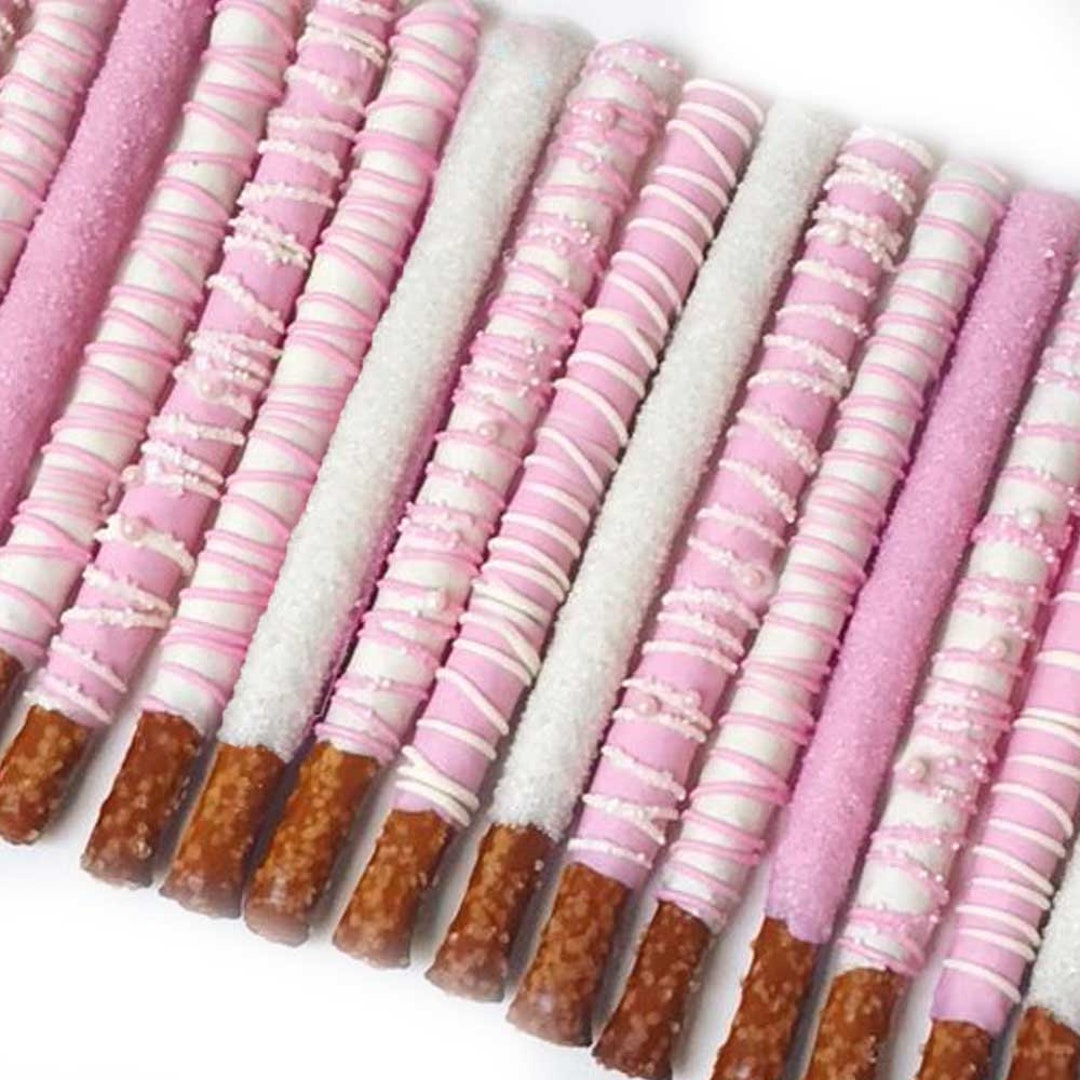 Pink and White Chocolate Covered Pretzel Rods / Favors Perfect - Etsy