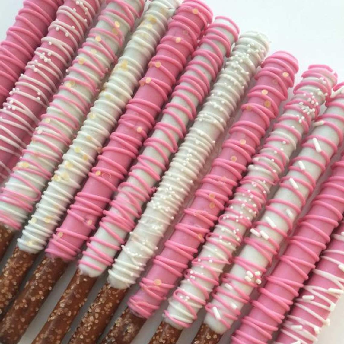 Pink and White Chocolate Covered Pretzel Rods / Favors Perfect Etsy