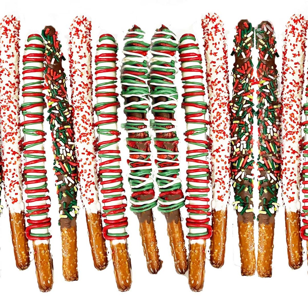 Christmas Chocolate Covered Pretzel Rods / Favors Perfect for Holiday