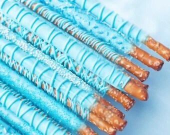 Blue Chocolate Covered Pretzel Rods / Favors Perfect for Parties / Baby Boy Shower Decoration / Bridal Party / Multi Design Blue Pretzel Rod