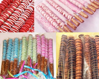 Chocolate Covered Pretzel Rods / Custom Colors / Delicious Fun Gift / Pretzels Boxed Sets / Party Favors/ You Choose The Colors
