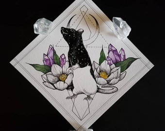 Rat Art Print, Unique Animal Art, Rat Print, Rat Wall Art, Magic Print, Rat Watercolor, Halloween Art Gift, Rat Picture, Rat Decor, Spooky