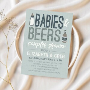 Babies & Beers Couples Baby Shower Invite | Coed Baby Shower Evite | BBQ Baby Shower Invitation | Printable Customizable Canva Template Blue