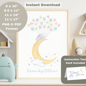 Baby Shower Fingerprint Guest Book Moon and Stars Alternative Guestbook Printable Instant Download Nursery Decor Keepsake V2