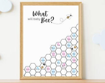 Gender Reveal Vote Printable Fingerprint Tree Instant Download Cast Your Vote Baby Predictions Sign Bee Theme Baby Keepsake Voting Board