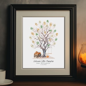 Little Pumpkin Fall Baby Shower Guest Book Alternative Customized Thumbprint Tree Instant Download Printable Nursery Decor Baby Keepsake