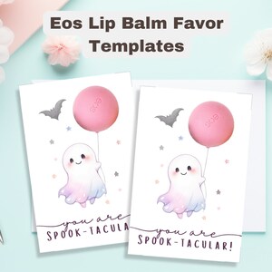 EOS lippenbalsem gunst tag sjabloon aanpasbare Instant Download afdrukbare partij gunst gepersonaliseerde dank u schattig Ghost Halloween thema 2