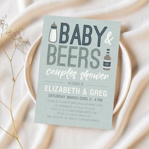 Baby & Beers Couples Baby Shower Invite | Coed Baby Shower Evite | BBQ Baby Shower Invitation | Printable Customizable Canva Template Blue