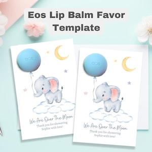EOS Baby Shower Favor Benutzerdefinierte Tags Sofortiger Download Druckbare EOS Lippenbalsam Elefant Mitbringsel Einfach Danke Personalisierte Favor Vorlagen