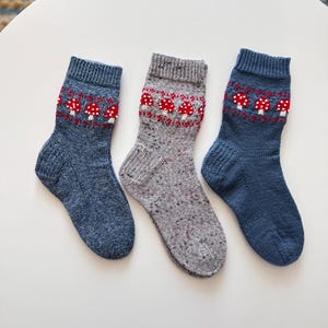 Knitted Socks, Hand Knit Socks, Warm Socks, ladies socks warm, mushrooms forest socks, Handknit Socks, Hadmade Socks, Toadstool Socks
