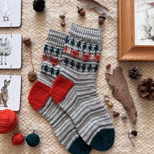Knitted Socks Hand Knit Socks Warm Socks ladies socks warm boots fox forest socks Handknit Socks Hadmade Socks Warm Feet Woolen Socks