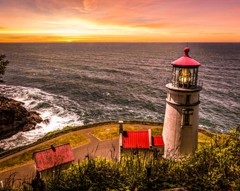 Heceta Lighthouse Oregon Coast at Sunset