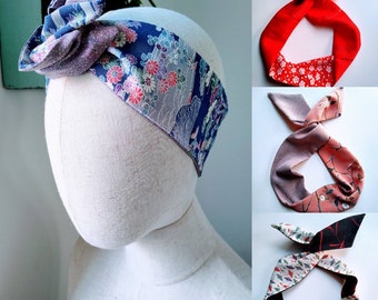 Wired Hairband, Silk Band, Kimono Headband, Japanese Fabric, Vintage Kimono