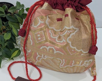 Kimono Drawstring  Purse, Obi Bag, Handbag, Shoulder Purse, Crossbody bag, Silk Bag