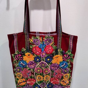 Embroidered Tote Bag, Square Tote Bag, Huipil Floral Embroidered Bag, Floral Design, Guatemalan, Cotton Bag,
