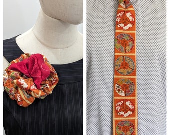 Set of Chouchou and Kimono Necktie, Silk Scrunchie, Silk Tie, Tie Anniversary, Gift Tie Mens, Wedding, Skinny, Father's Day,