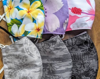 Three layers masks with filter pocket made with Kimono fabrics