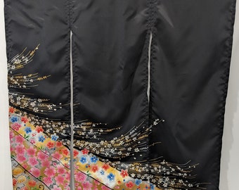 Noren, Japanese Curtain, Kimono, Wall Hanging, Tapestry, Hand painted, black