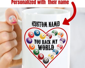 Personalized You Rack My World Pool Billiards Mug - personalized pool player, gift for pool player, custom mug for billiards, pool mug