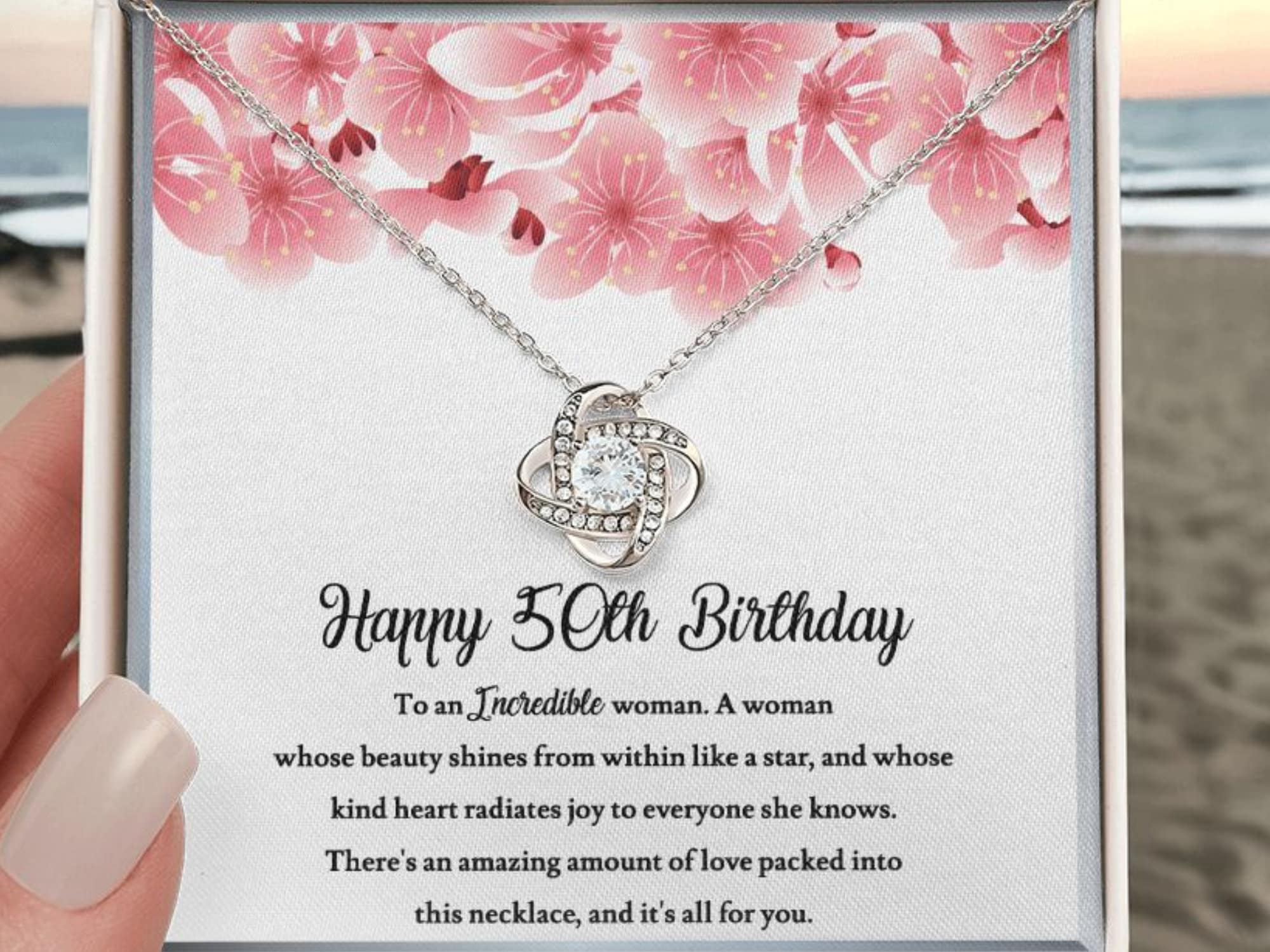 Happy 50th Birthday Jewelry Gift for a Woman Turning 50 pic image
