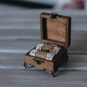 Caja de anillos de madera, Caja de joyería, Almohada portadora de anillos