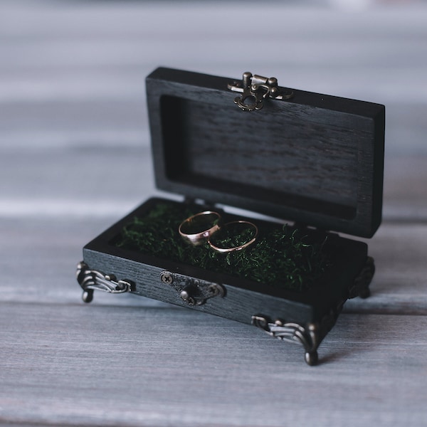Wedding ring box  Ceremony ring box   Black ring box Wedding in black style