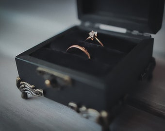 Black ring box, Gothic ring box, Ring box for wedding ceremony.