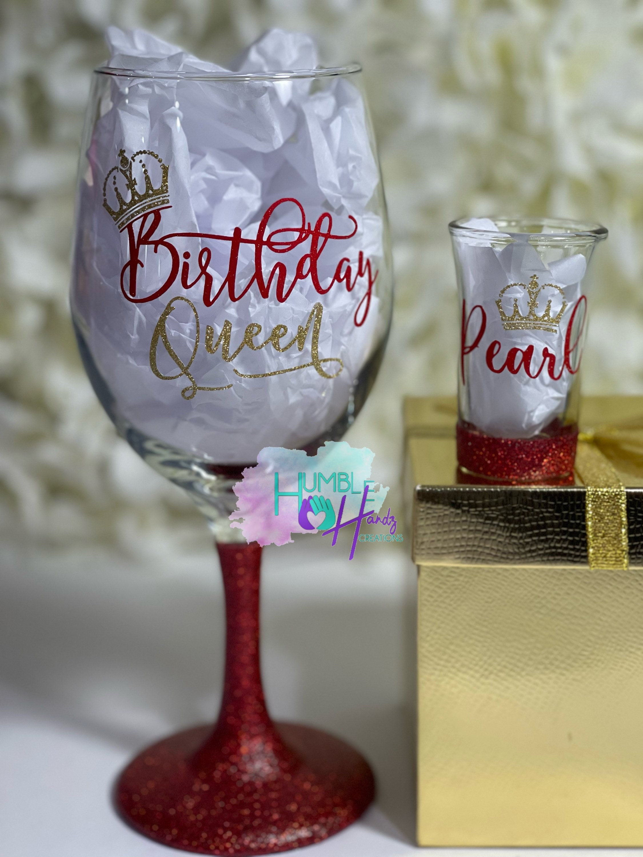 Happy Birthday Artisan Glitter Wine Glass Personalized Juice Drink Glasses  Gift