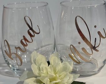 Personalized Stemless Wine Glass, Bridesmaid Gift, Wedding Gift, Wedding Wine Glass, Bridesmaid Wine Glass, Personalized Wine Glass