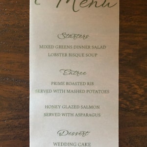 Indywidualne menu weselne drukowane na papierze welinowym