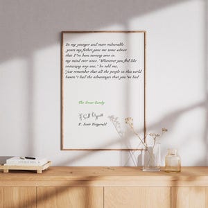 F. Scott Fitzgerald&#39;s The Great Gatsby -&quot;Whenever you feel like criticizing anyone&quot; Book Quote, Inspirational Literature, Book Print