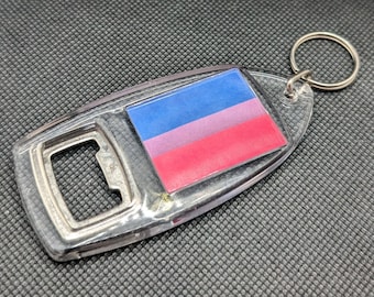 Bisexual Keyfob Keyring, Badge, Magnet, Bottle Opener.