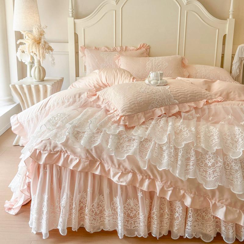 Blush Pink Princess Lace Egyptian Cotton 600TC Bedding Set A226