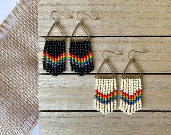 Handmade || beaded earrings || boho style || Beadwork || Unique || Subtle Pride || Tassle earrings
