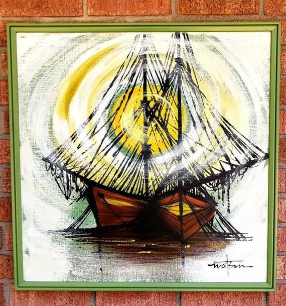 Mid Century Modern Marine Art Boat Painting by Matson Etsy