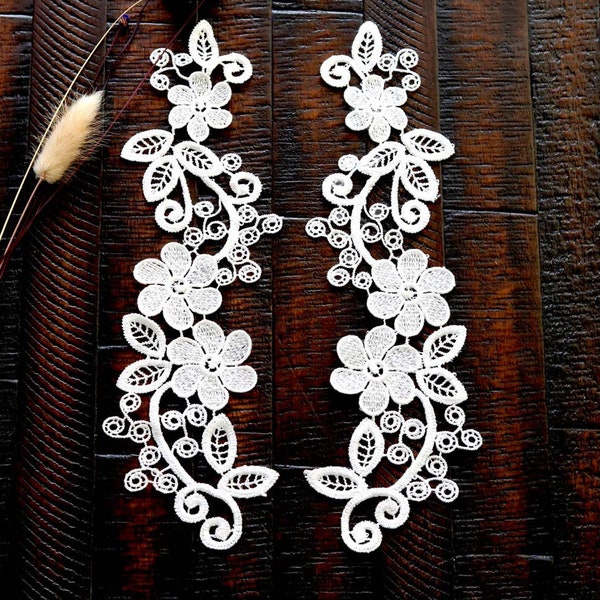 A065 Off White Venice Lace Applique Mirror Pair, Lace for Wedding Dress, Lace for Wedding Veils, DIY Garter lace, Sewing Project