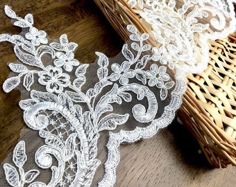 T014 Ivory Lace Trim, 6 inches High quality Lace Trim, Bridal Dress Lace Trim, Bridal Veil Lace Trim, Wedding Dress Lace Trim, Veil Lace