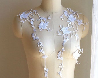 WHITE Vine Lace Patch Applique, Iron on Flower and Leaf Lace Applique for Wedding Gown, Dancing Costume, Ballet, Prom Dress A219-F
