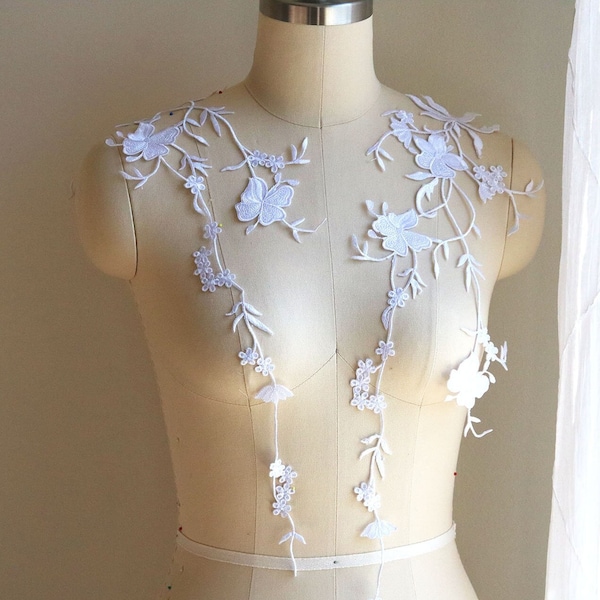 A219-f White Leaf Lace Applique, Iron on Flower Vine Lace Applique, Iron on Lace patch, Iron on Lace Applique, Dancing Costume Lace