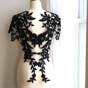 BLACK Mieder bestickte Spitzenapplikation für Lyrical Dancing Kostüm, Skating Kostüm, Ballkleid, Festzug Kleid, Abschlussball Kleid A217-B