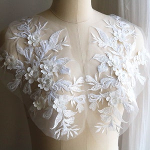 OFF WHITE 3D Sequin Bridal Lace Applique, Floral Leaf Sewing Lace Decoration for Wedding Dress, Veil, Bridal Accessories A214-B