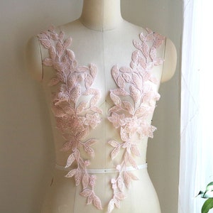Applique de feuilles perlées ROSE BÉBÉ, longues paillettes à coudre pour costume de danse lyrique, robe de soirée, robe de mariée, robe de bal A204-B