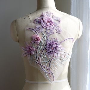 Pearl Beaded Applique Dancing Costume Lace Lyrical Dancing Costume Lace 3D Lace Applique A166-a Rose Gold Lace Appliqu\u00e9