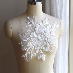 IVOIRE CLAIR Applique de dentelle pour costume 3D avec perles et perles pour costume de danse, robe de soirée, jolie robe de bal, jupe A120-E