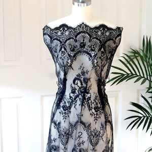 SCHWARZER Wimpern-Spitzenstoff für Brautkleid - 3,3 Meter, Brautschleier-Spitze, Hochzeitskleid, Weiche Wimpern, Französischer Spitzenstoff F017