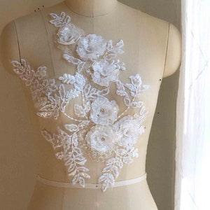 Aplique de remendo de renda 3D com lantejoulas brilhantes BRANCO para vestido de noiva, véu de noiva, vestido de festa de noiva, traje de balé, aplique de vestido de baile A234-A