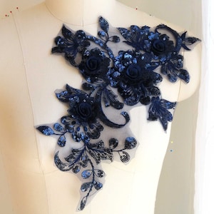 NAVY BLUE Brilliant 3D funkelnde Pailletten Applikation für lyrische Tanzkostüme, Ballett, Gesellschaftskleider, Abschlussballkleider A232-D