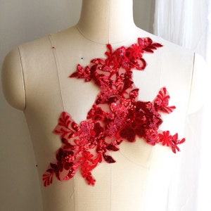 RED Sequin Lace Applique for Lyrical Dancing Costumes, Garments, Gowns, Sparkling Headpieces A215-A