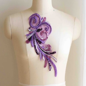3d Sequin Lace Applique Lace Applique Bling Dancing Costume Lace Applique Purple A190-a Purple Sequins Lace Applique Shiny Lace Applique