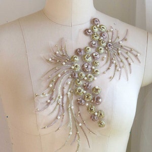 GOLD & ROSE GOLD 3D Pearl Beaded Lace Applique, design exclusivo de ninho de pássaros para fantasia de dança de alta costura, vestido de noite, vestido de baile, balé A164-A